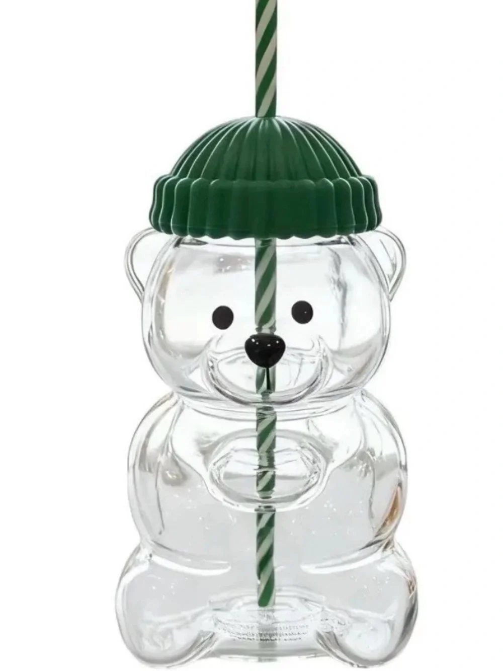 Starbucks Inspired Bear Tumbler with Green Ribbed Lid